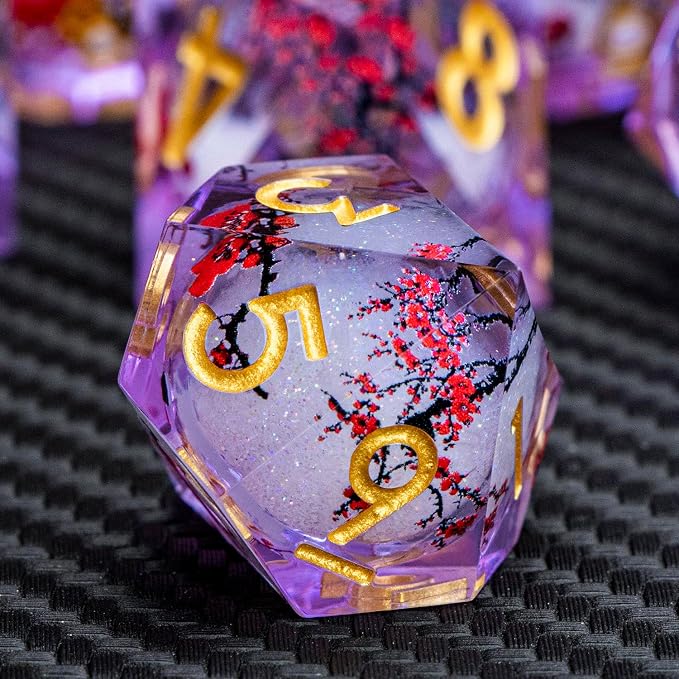 ARUOHHA DND Resin Dice Plum Blossom Liquid Core Golden Purple Sharp Edged - Image 5