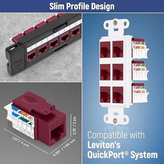 Everest 45° Angled RJ45 Cat6A Keystone Jacks 50-Pack in Red - Image 7