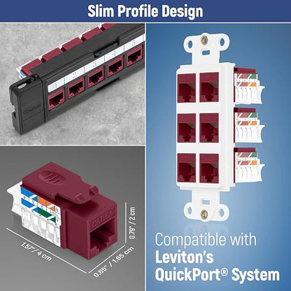 Everest 45° Angled RJ45 Cat6A Keystone Jacks 50-Pack in Red - Image 7