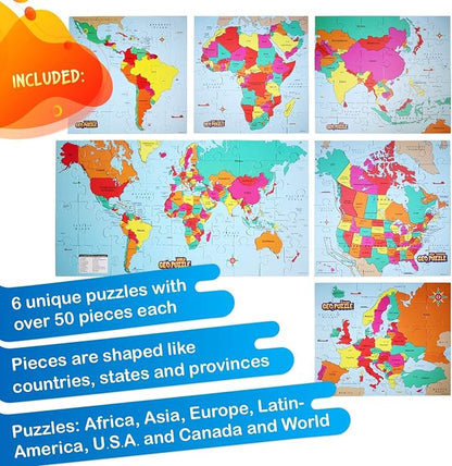 GeoToys GeoPuzzle, Country-Shaped Jigsaw Puzzles Set of 6 in One Box, Geography - Image 3