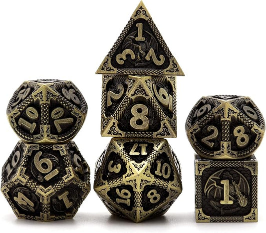 PJOY D&D Dice Set Dragon Metal DND Dice Set Antique Bronze by PJOYDice