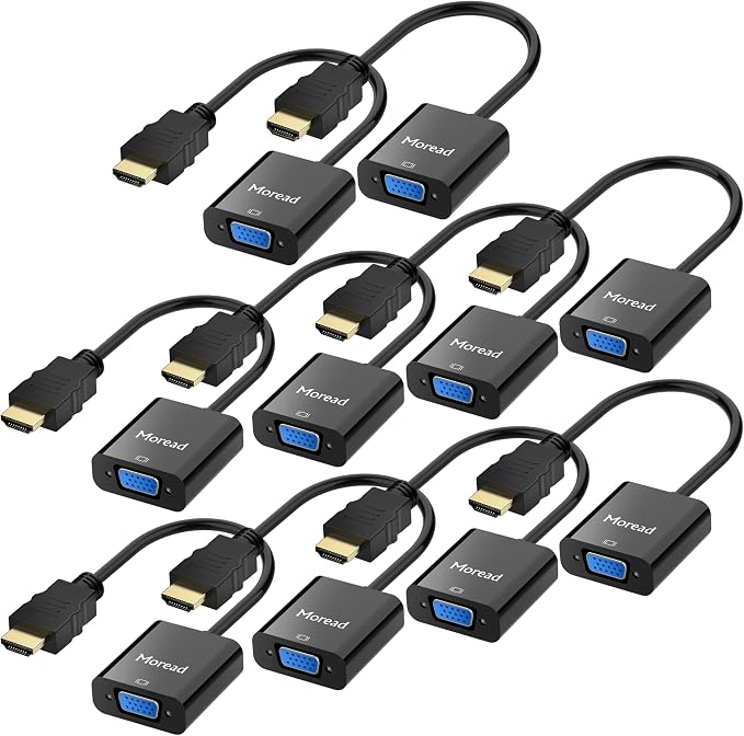 HDMI to VGA, 10 Pack, Uni-Directional Gold-Plated HDMI to VGA Adapter by MoreadDirect