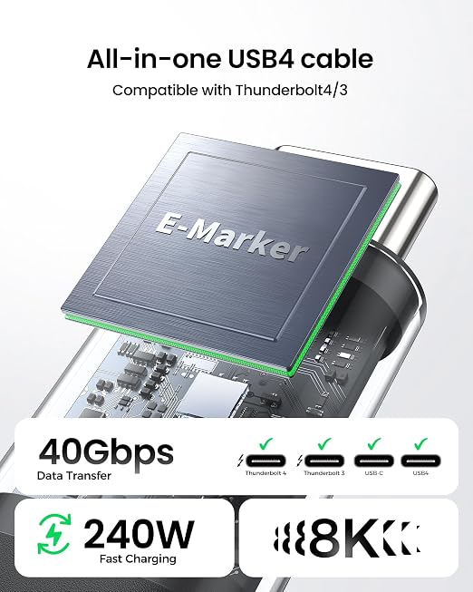 Silkland USB 4 for Long Thunderbolt 4 Cable 10FT/3M, 40Gbps Data Transfer - Image 2