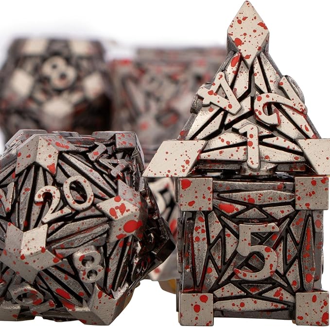 7PCS Metal DND Dice Set with Box, Debris RPG Blood Spatter D and D Dice - Image 2