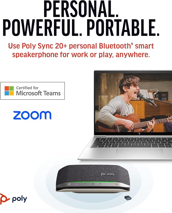 Poly Sync 20+ Personal Portable Bluetooth Speakerphone – Noise/Echo Reduction – - Image 2