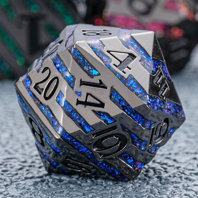 Metallic Glitter Stripes D&D Dice Set, DND Metal Dice - Image 3