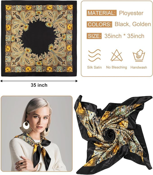 Senker Fashion 35" Head Scarf for Women, Pirate Costume Accessories Silk Red - Image 2