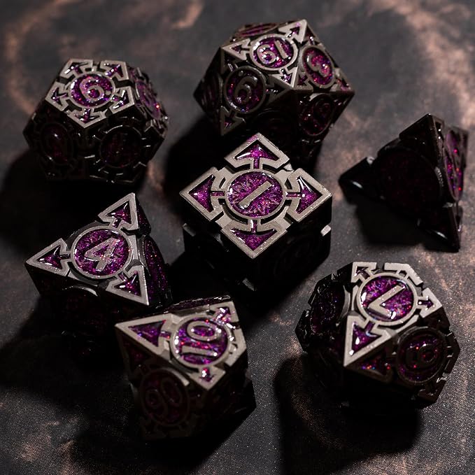 Purple Black Nickel Finish Heavy Metal DND Dice Set - Image 4