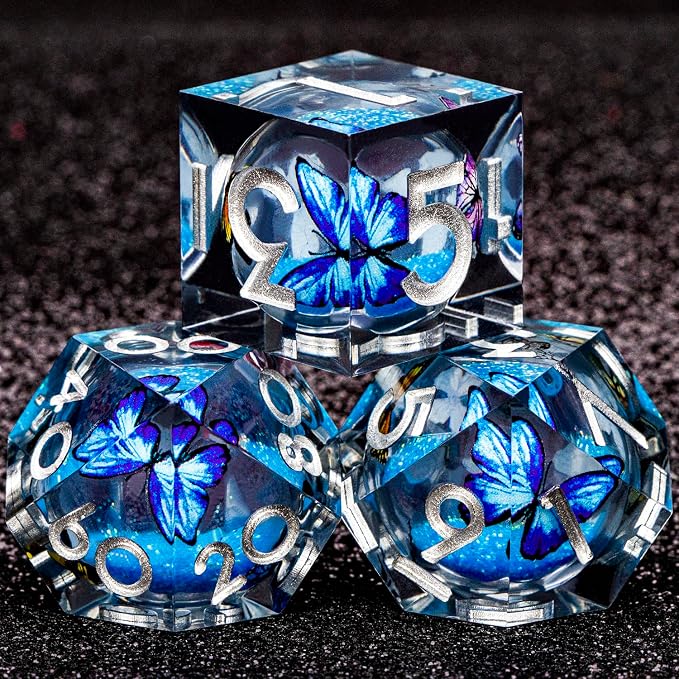 Butterfly DND Dice Blue-Black Liquid Core Dice Set - Image 6