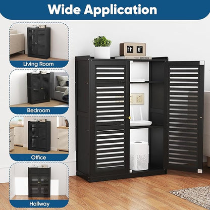 WiFi Router Storage Cabinet, Double Deck Floor Standing Modem Cabinet, Bamboo - Image 5