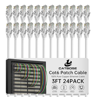 3 Feet Cat6 Patch Cables, Solid Pure Copper Patch Cord, Cat 6 Ethernet Cable by CatBose