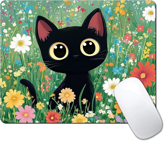 Cute Black Cat Floral Custom Mouse Pad by IMAYONDIA