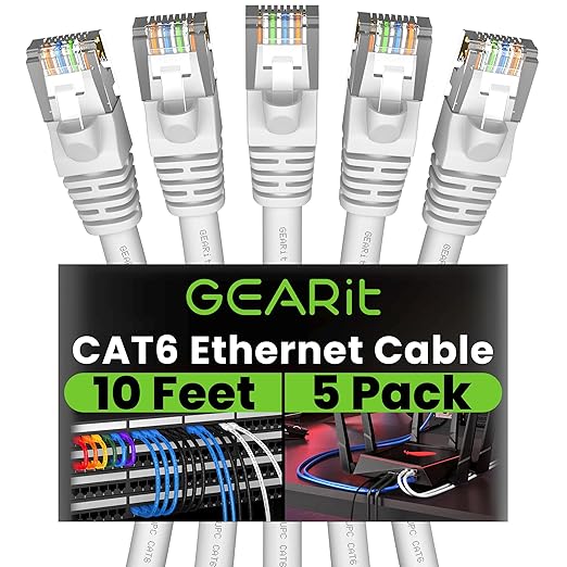 GEARit Cat 6 Ethernet Patch Cable 10 ft White Cat6 Patch Cables 10ft by GEARit