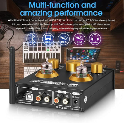 Douk Audio P1 Vacuum Tube Bluetooth Preamplifier, GE5654 Audio Preamp, Hi-Fi - Image 2