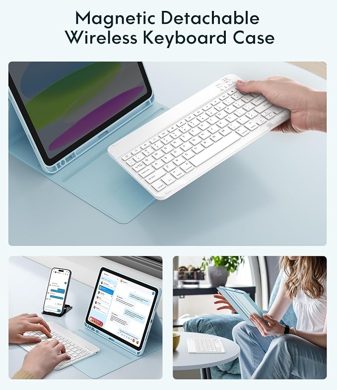 CHESONA Keyboard Case for iPad 11th/10th Generation, Detachable Wireless - Image 4