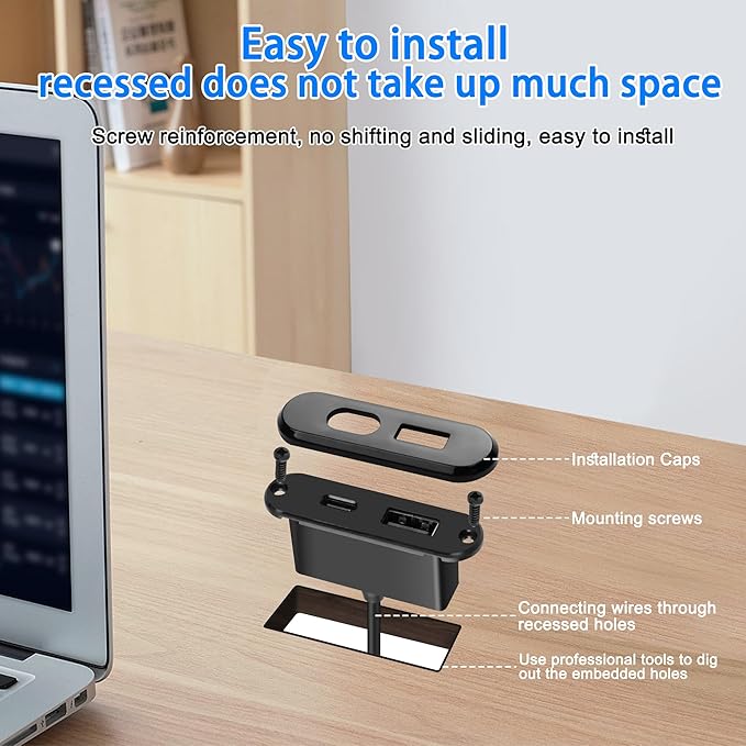 XMSJSIY USB USB C Desk Power Grommet Outlet 5V/2A USB/Type-C Embedded Charging - Image 3