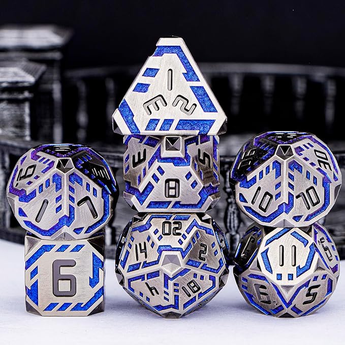 Metal DND Sci-fi Dice Set 7PCS Stripe Polyhedral Dice - Image 2