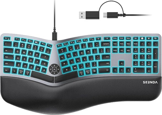 seenda 7-Color Backlit Wired Ergonomic Keyboard, KUW01 USB & Type-C Wired Split by seenda-JustBeYourself