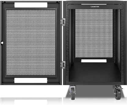Sound Town 16U Universal Steel Rack, w/Mesh Doors, Locking Casters, Vented Side by SOUNDTOWN