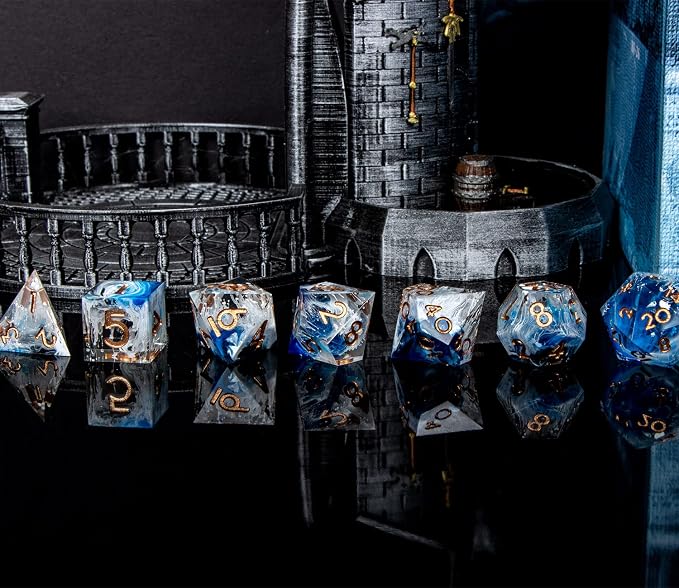ARUOHHA Blue DND Resin Dice Set 7PCS Translucent Handmade RPG Polyhedral Sharp - Image 5