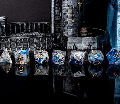 ARUOHHA Blue DND Resin Dice Set 7PCS Translucent Handmade RPG Polyhedral Sharp - Image 5