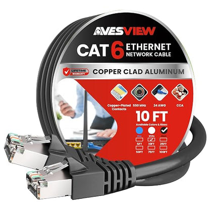 Shielded CAT 6 Ethernet Cable 10FT, Indoor High-Speed 10Gbps Snagless 10 FT by AvesView