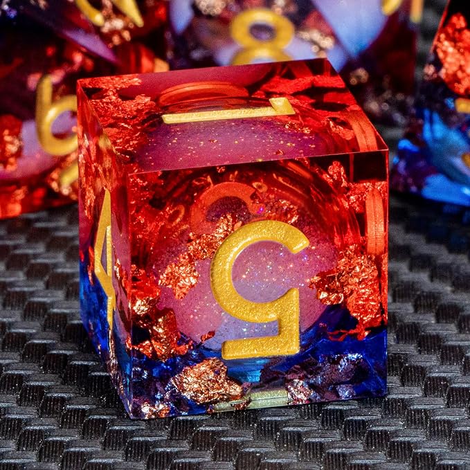 ARUOHHA Liquid Core DND Dice Set, RPG Golden Numbers Blue Red Dungeons by ARUOHHA