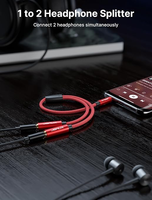 JSAUX Headphone Splitter 3.5mm, Audio Splitter 2 Female to 1 Male, Dual - Image 2