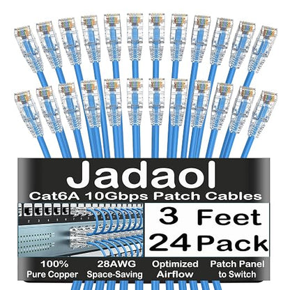 Jadaol UL Listed Patch Cables Cat 6a / Cat 6 3 ft 24-Pack, 10Gbps 550MHz Slim by Jadaol
