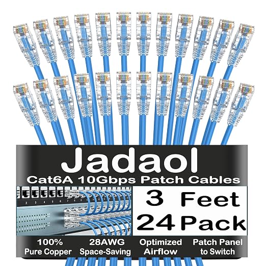 Jadaol UL Listed Patch Cables Cat 6a / Cat 6 3 ft 24-Pack, 10Gbps 550MHz Slim by Jadaol