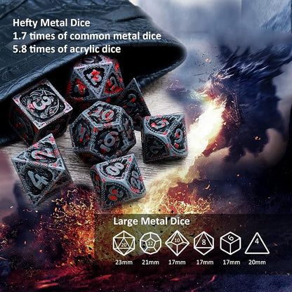 Haxtec Bloodstained Metal DND Dice Set Antique Iron Blood D&D Dice Set Dragon - Image 6