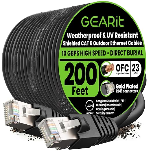 GEARit Cat6 Outdoor Ethernet Cable 23AWG Pure Copper, Waterproof, Direct Burial by GEARit