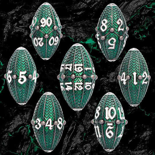 ARUOHHA DND Metal Dice Black Green Dragon Egg Dice - Image 2