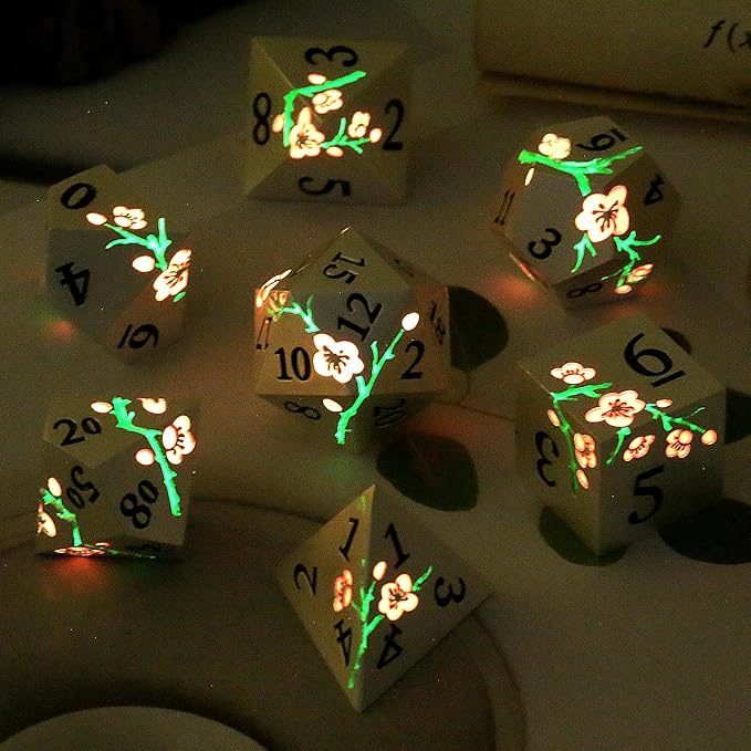 Metal DND Dice, DNDND 7 PCS Glow in The Dark Metallic D&D Dice Set - Image 2