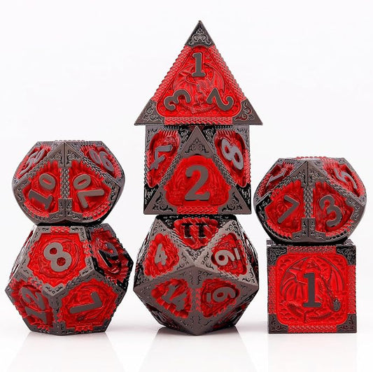 PJOY Metal DND Dice Set D&D Dragon Dice Black Red by PJOYDice