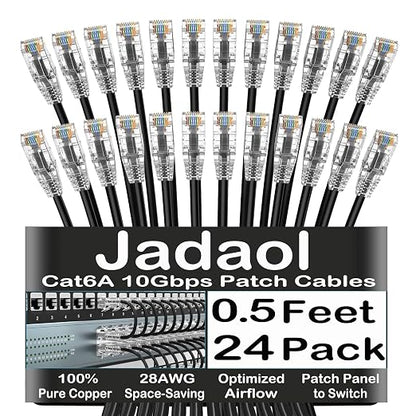 Jadaol UL Listed Patch Cables Cat 6a / Cat 6 0.5 ft 24-Pack, 10Gbps 550MHz Slim by Jadaol