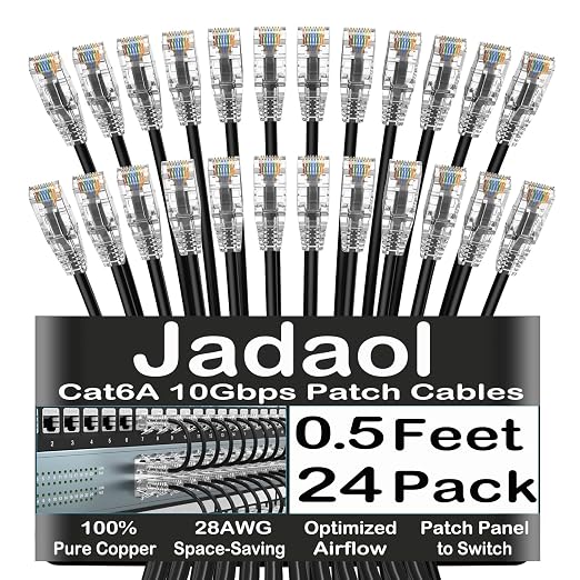 Jadaol UL Listed Patch Cables Cat 6a / Cat 6 0.5 ft 24-Pack, 10Gbps 550MHz Slim by Jadaol