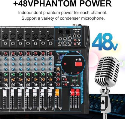 12 Channel Audio Interfacer Sound Board Mixer DJ Mixer 16-Bit DSP Effect USB - Image 8