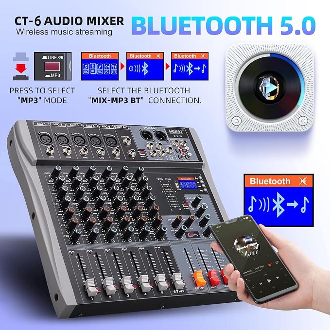 Professional Audio Mixer Sound Board 6 Channel Audio Desk System Interface - Image 7
