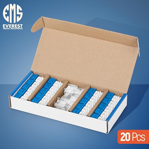 Everest 90° Angled RJ45 Cat6 Keystone Jacks 20-Pack in Blue - Image 2
