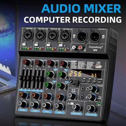 Depusheng M6 Portable Mini Mixer 6-Channel Audio Mixer DJ Console - Image 7