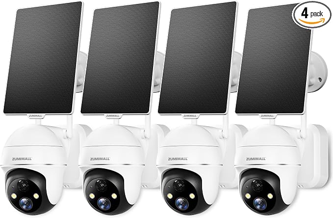 ZUMIMALL 2K Solar Security Cameras Wireless Outdoor 4-Pack, Solar Powered by ZUMIMALL