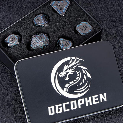 Metal DND Sci-fi Dice Set 7PCS Stripe Polyhedral Dice - Image 7