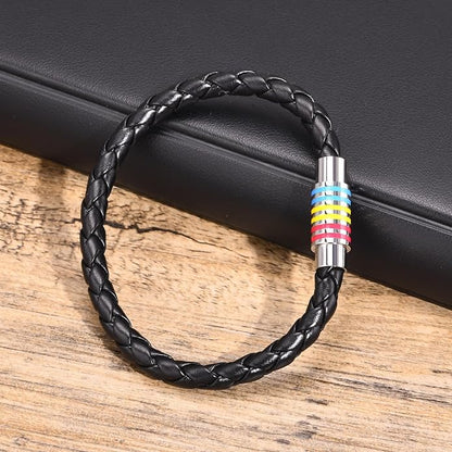Nanafast Titanium Stainless Steel Rainbow LGBT Pride Bracelet Handmade Braided - Image 3