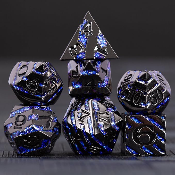 Metallic Glitter Stripes D&D Dice Set, RPG Metal Dice Set Dungeons and Dragons - Image 2