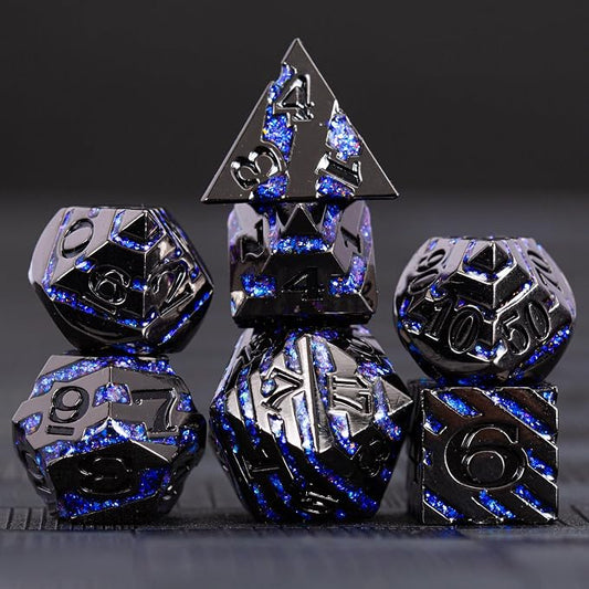 Metallic Glitter Stripes D&D Dice Set, RPG Metal Dice Set Dungeons and Dragons - Image 2