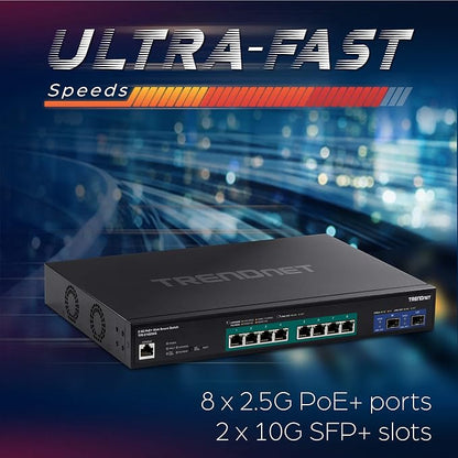 TRENDnet 10-Port Multi-Gig Web Smart PoE+ Switch, 8 x 2.5GBASE-T PoE+ Ports - Image 3