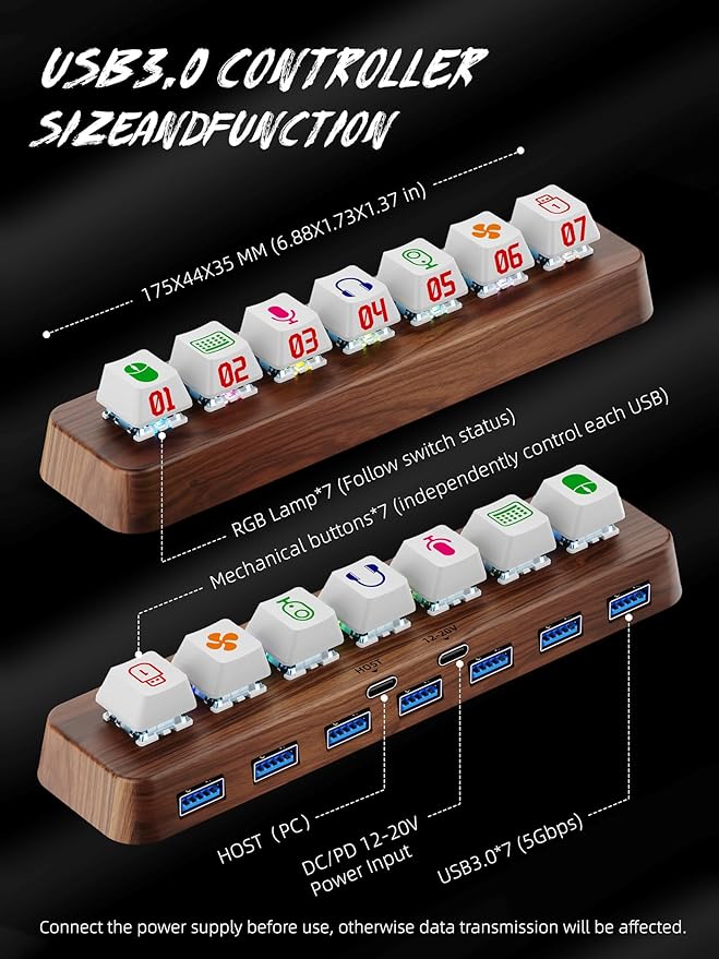 7-Port USB 3.0 Powered Hub, RGB Lighting, Hot-Swappable Cherry MX Switch Support - Image 7