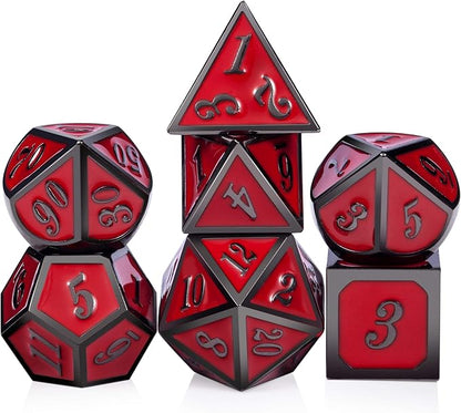 DnDnD Red D&D Game Dice, 7 Die Polyhedral Metal Dice by DNDND
