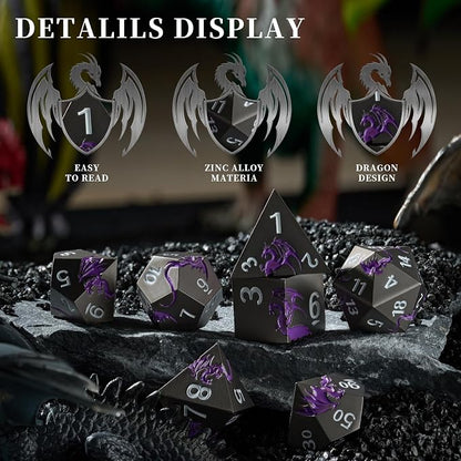 Metal Dice Set D&D, HNCCESG Polyhedral Dice 7 Piece Dice Dragon Metallic DND - Image 4